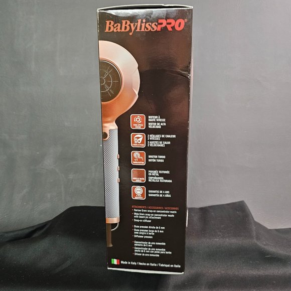 BaByliss PRO RoseFX High Performance Turbo Dryer w/Attachments Mod. FXBDRG NIB - Picture 3 of 5